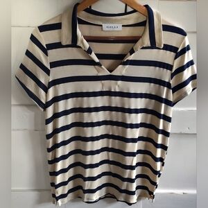 Gilli Women's Navy & Cream Stripe Short Sleeve Polo Shirt | Sz Medium
